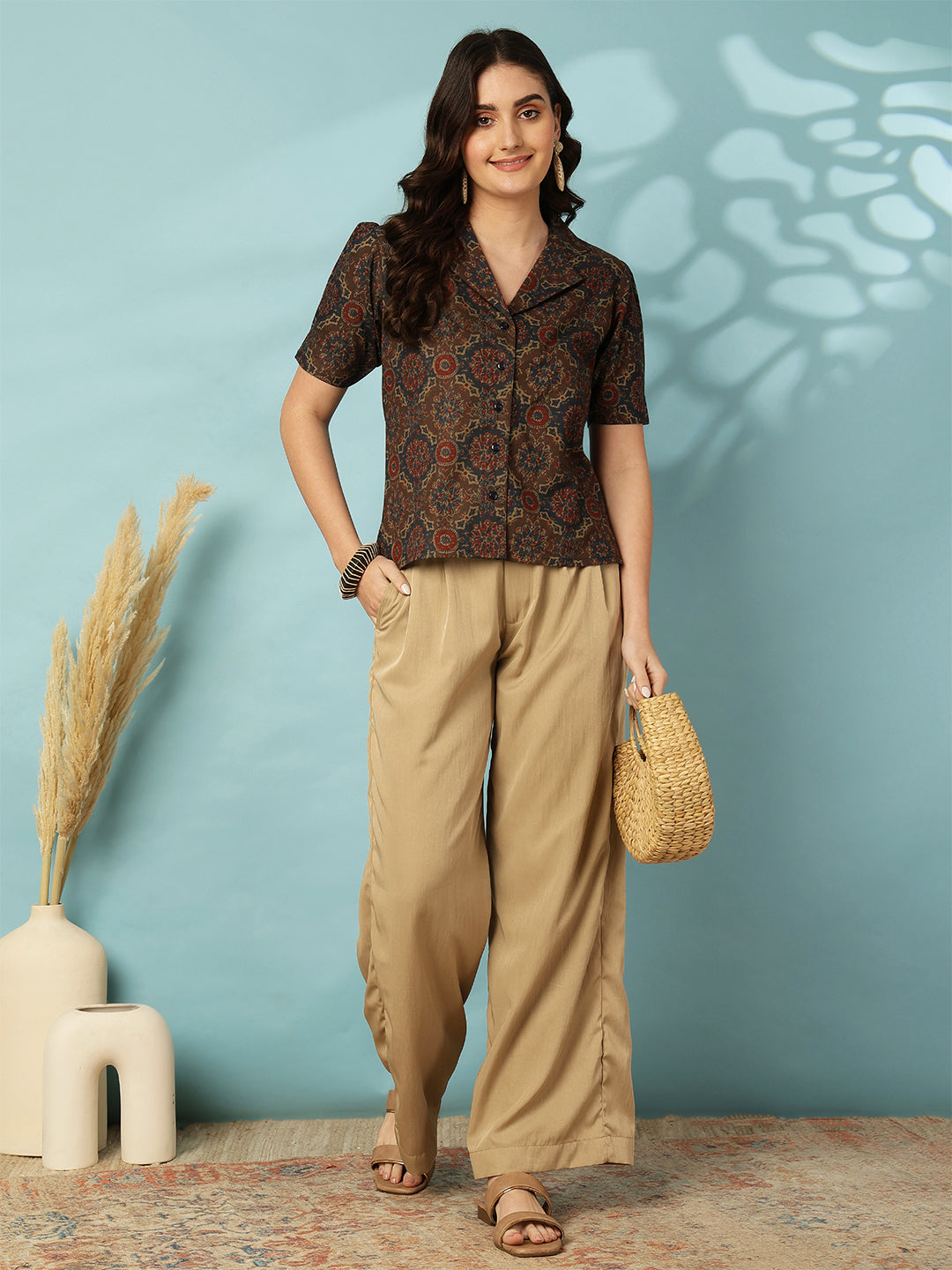 Blue Women Printed Short sleeve Regular Pure Cotton Top