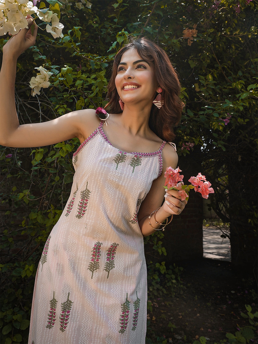 Purple Rayon Calf Length Printed Strappy Sleeve Round Neck Straight Kurta Bottom Set