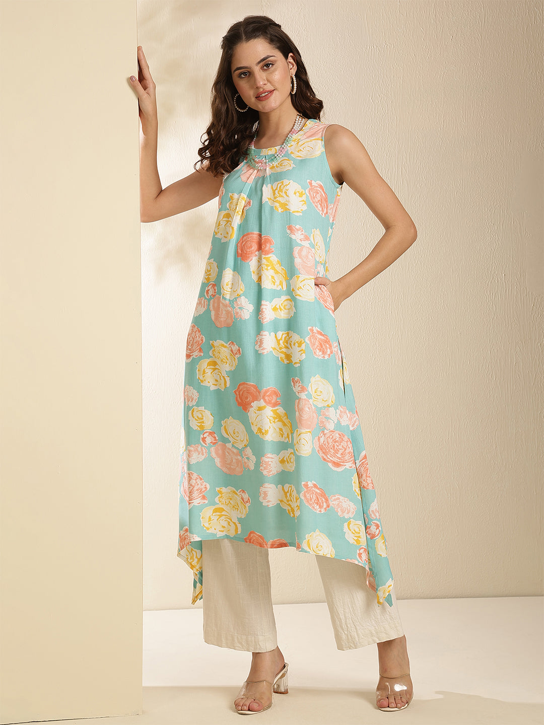 Kimayra aqua rayon printed kurta – wholesale manufacturer & exporter from India