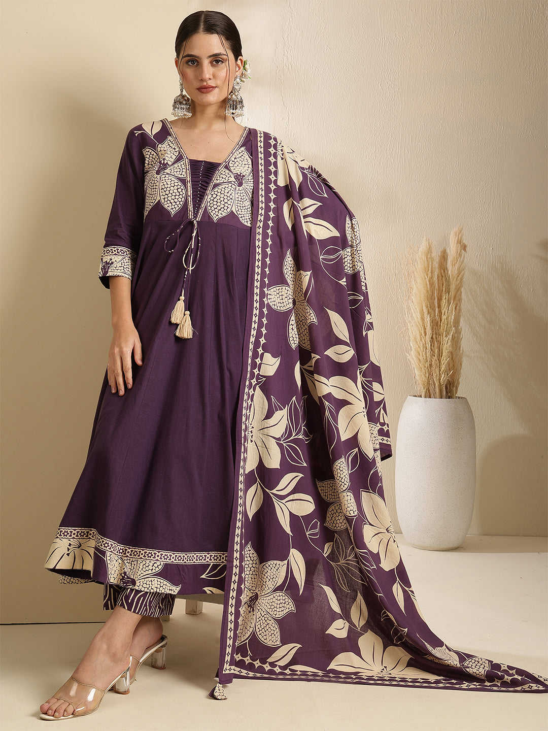Kimayra purple cotton printed anarkali kurta – wholesale supplier