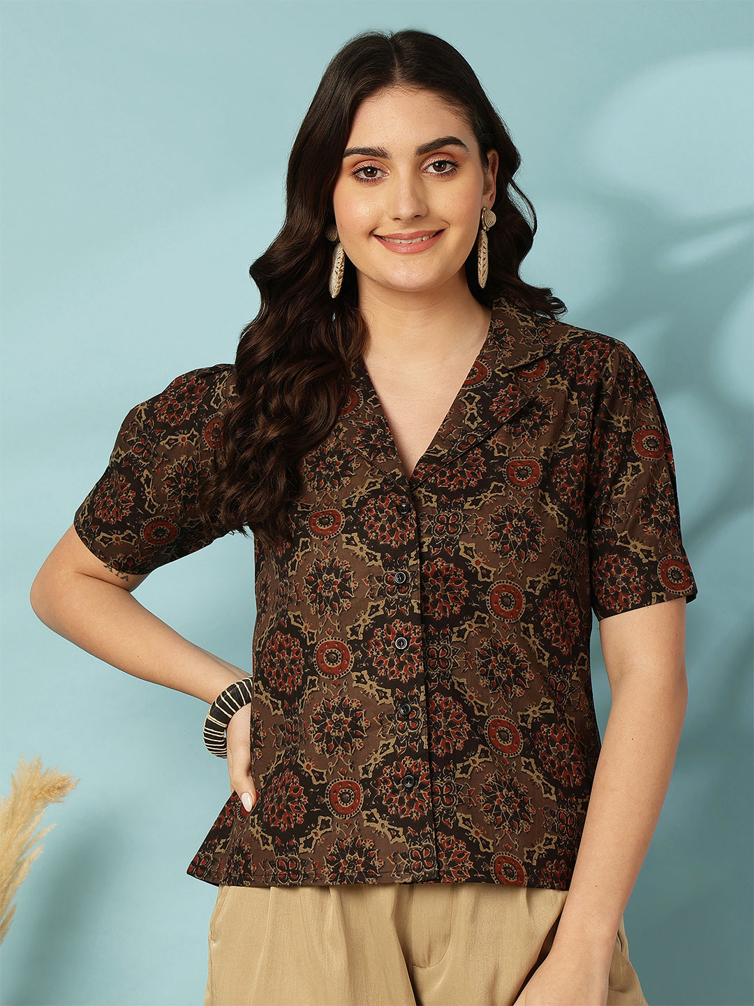 Black Women Printed Short sleeve Regular Pure Cotton Top