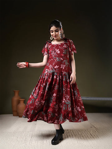 A-line Printed Pure Cotton Round Neck Kurta