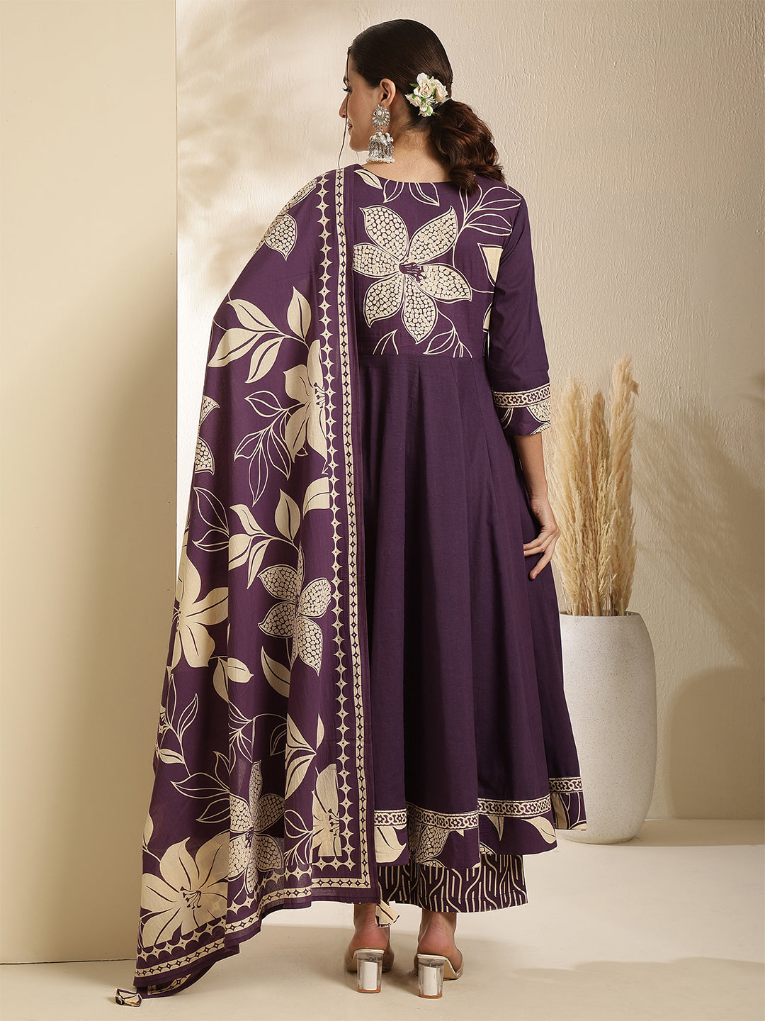 Kimayra purple cotton printed anarkali kurta – wholesale supplier