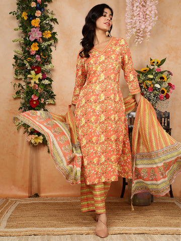 Kimayra peach cotton printed kurta – wholesale manufacturer & exporter from India
