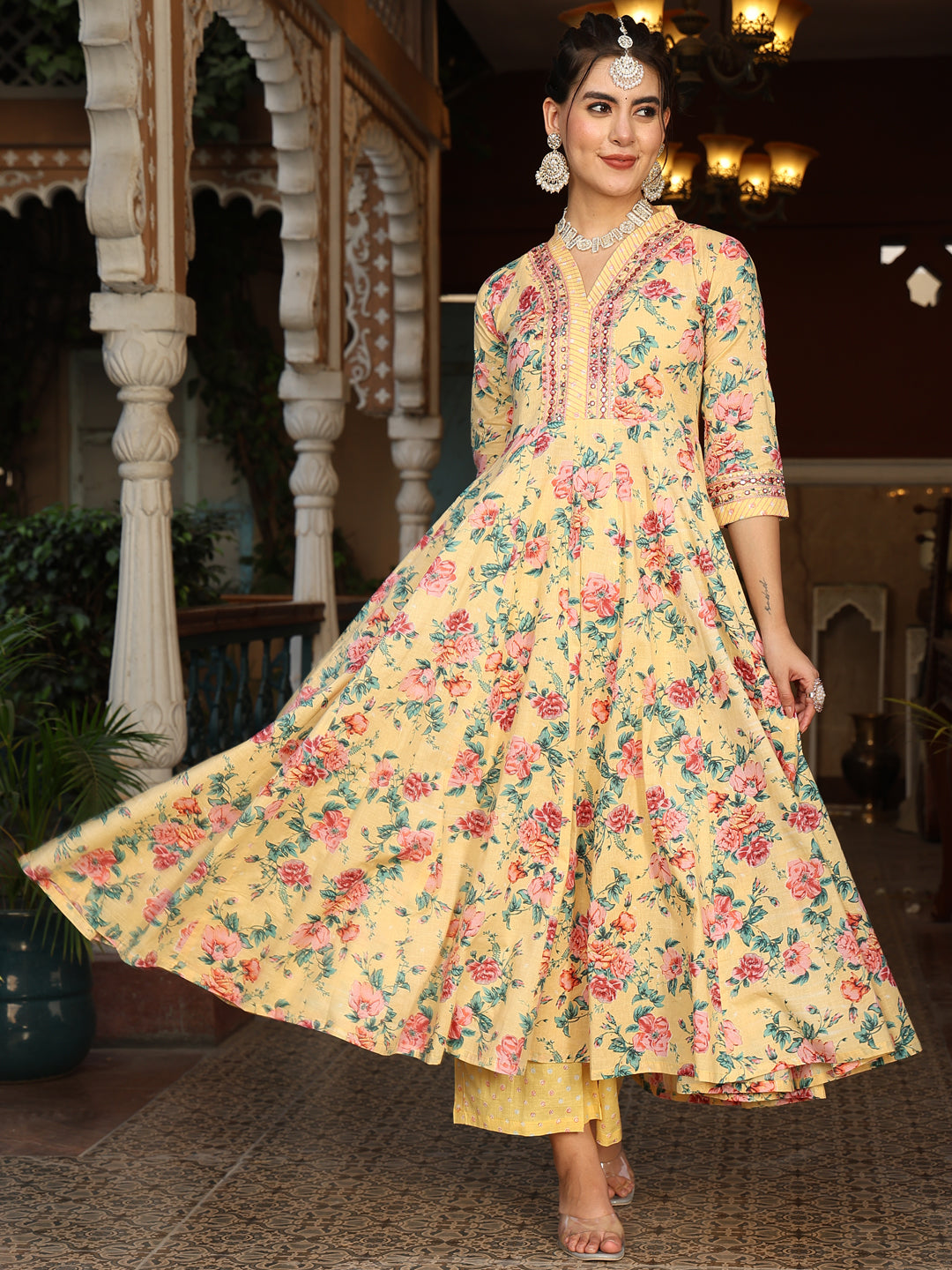 Kimayra yellow cotton printed kurta suit set – wholesale manufacturer & exporter from India