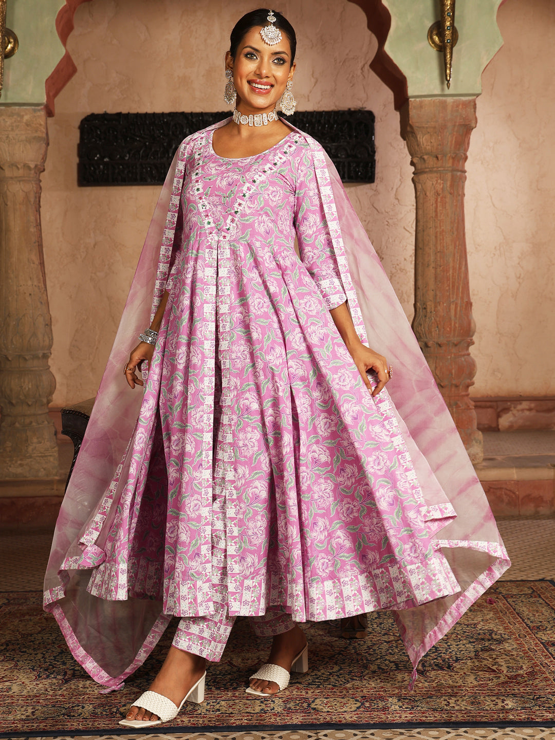 Kimayra lavender cotton printed kurta suit set wholesale manufacturer & exporter from India