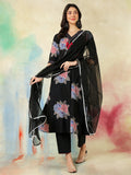 Kimayra black rayon printed kurta suit set – wholesale manufacturer & exporter from India