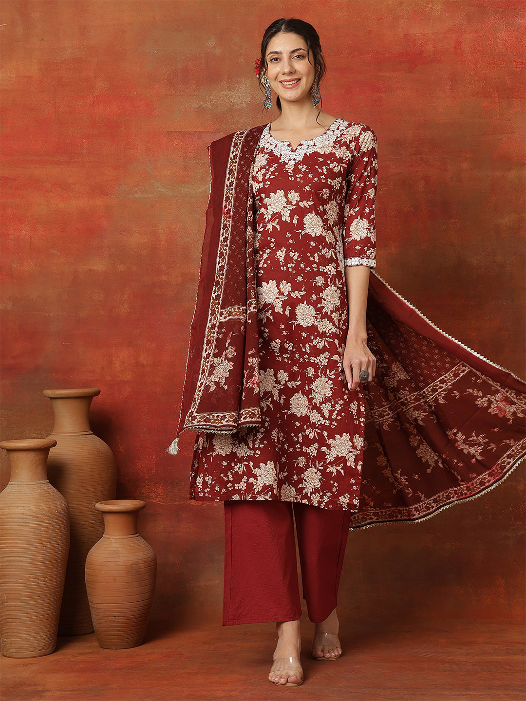 Kimayra maroon cotton printed kurta – wholesale manufacturer & exporter from India