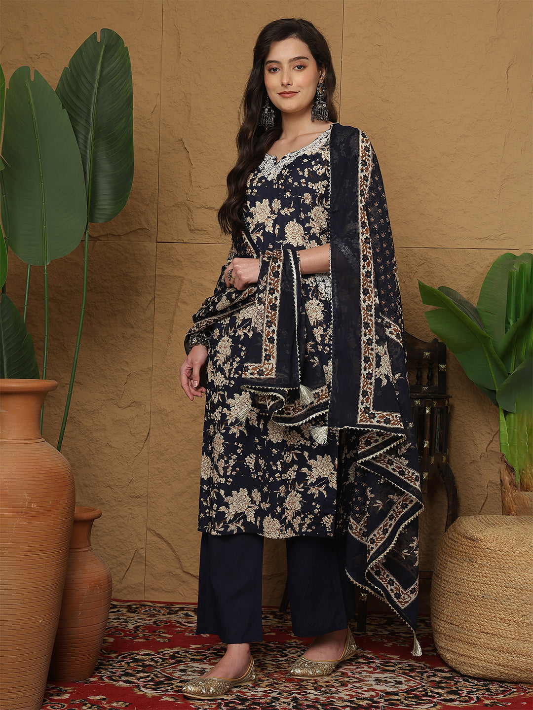 Kimayra navy cotton printed kurta – wholesale supplier