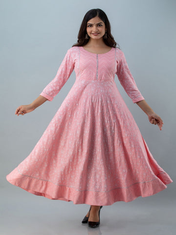 Cotton Ankle Length Printed Flared 3/4 Sleeves Angrakha Kurta