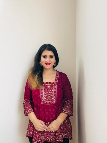Kimayra maroon printed top – wholesale manufacturer & exporter from India